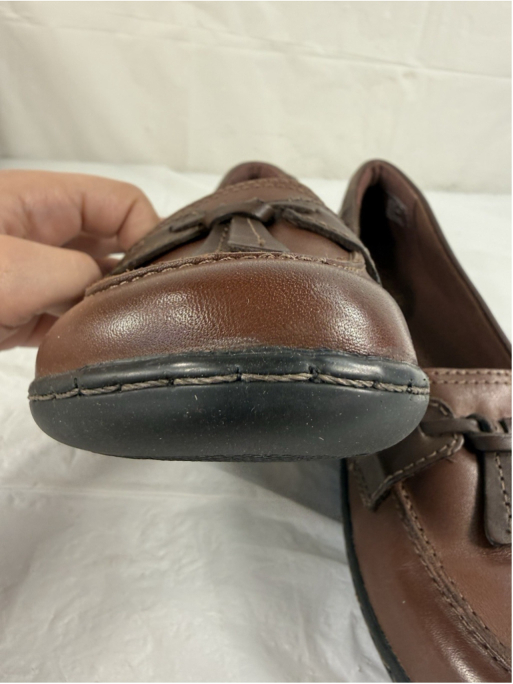 Clarks Womens Ashland Bubble Loafers Brown Leather Slip On Tassel Size 8.5 N new - Picture 11 of 15